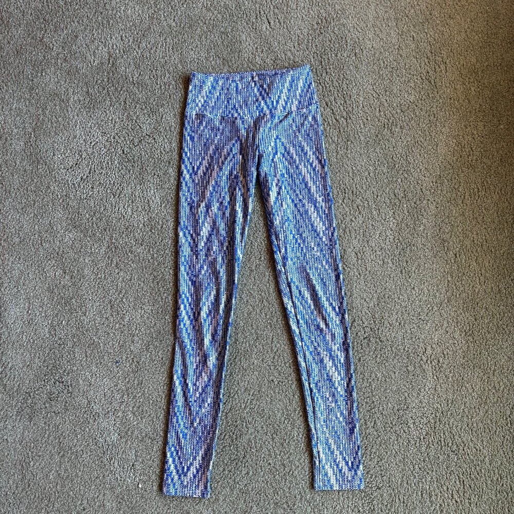 Goldsheep Blue White Geometric Leggings XS 29 Inseam Made in USA